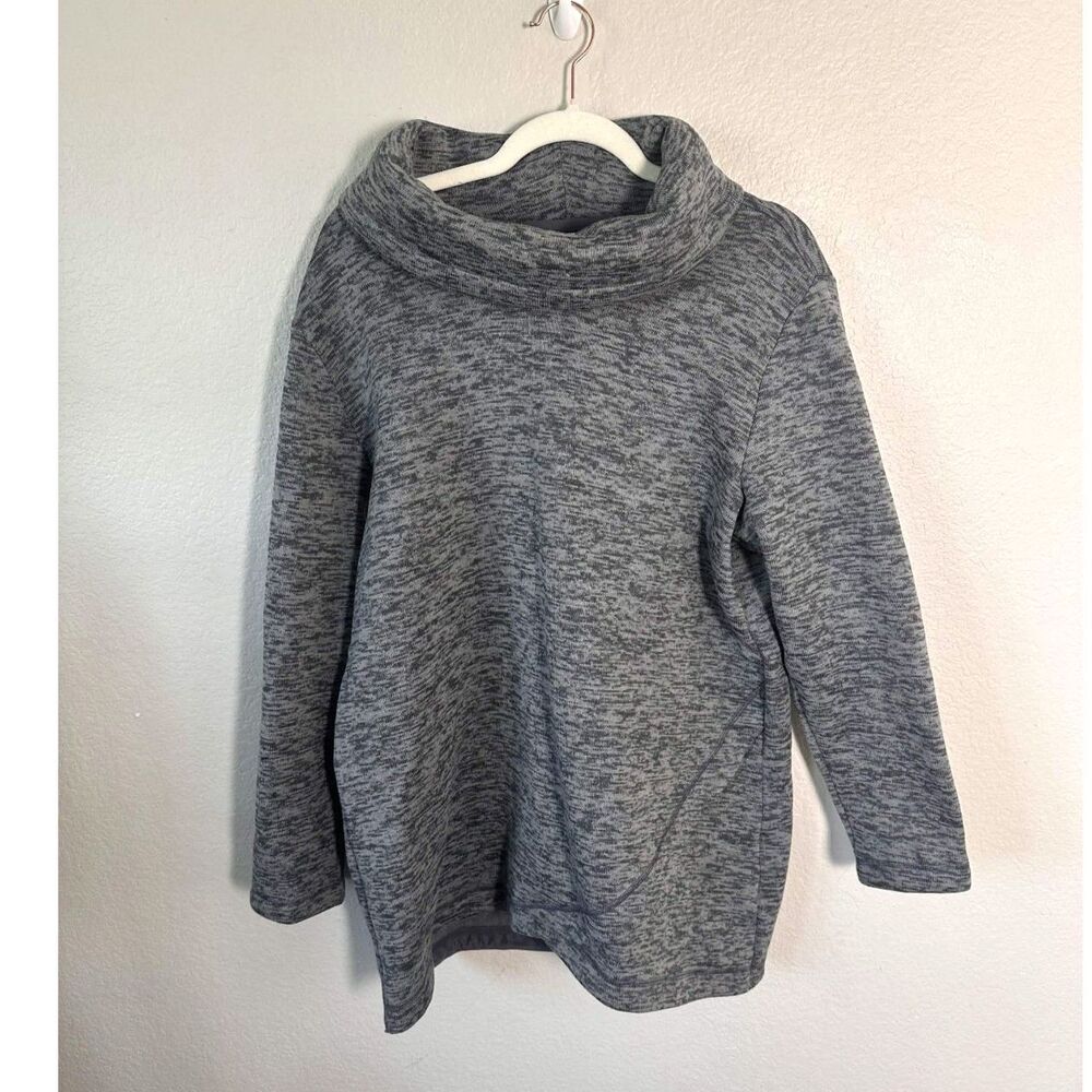 Lands End Fleece Cowl Neck Tunic Sweatshirt Womens Petite XL Grey Melange Cozy